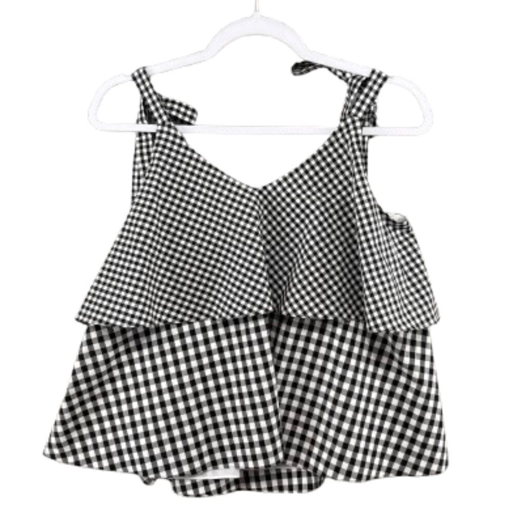 NWT Prose & Poetry Gingham Tank Top Black and White Combo XS Cotton